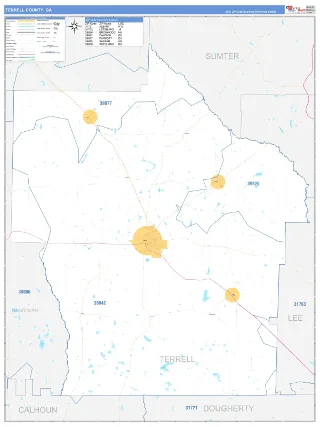 Terrell County, GA Business Reference style ZIP Code wall map