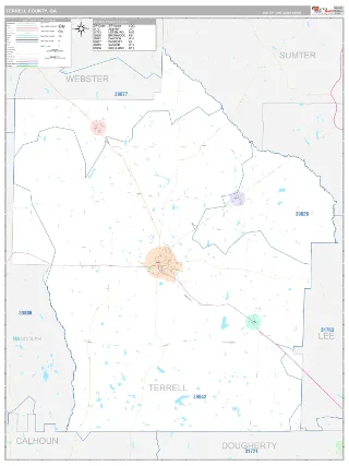 Terrell County, GA Classic style ZIP Code wall map