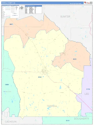 Terrell County, GA ColorCast style ZIP Code wall map