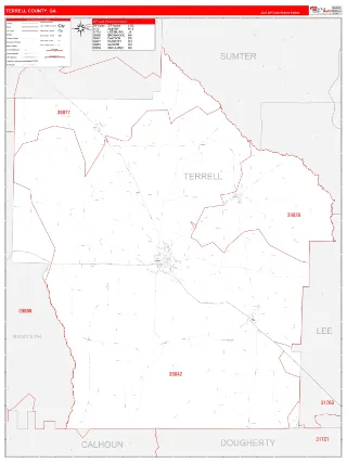 Terrell County, GA RedLine style ZIP Code wall map