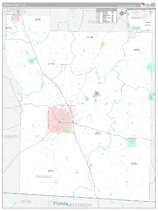 Thomas County, GA Classic style ZIP Code wall map
