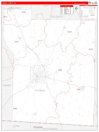 Thomas County, GA RedLine style ZIP Code wall map