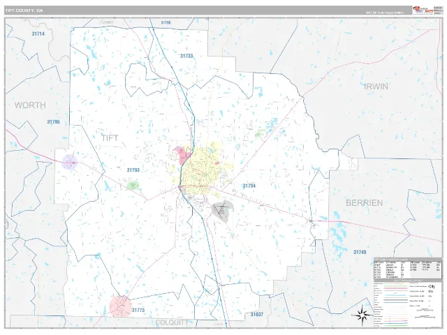 Tift County, GA ZIP Code Wall Map, Classic style