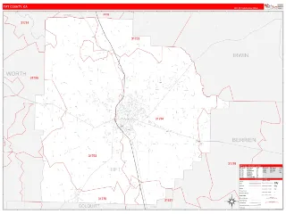 Tift County, GA RedLine style ZIP Code wall map