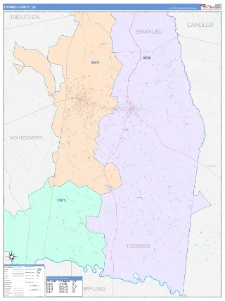 Toombs County, GA ColorCast style ZIP Code wall map