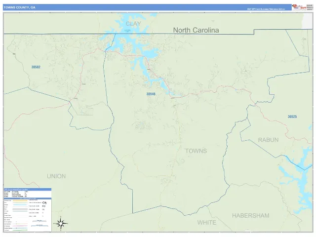 Towns County, GA ZIP Code Wall Map, Business Reference style