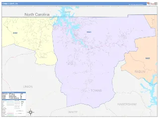Towns County, GA ColorCast style ZIP Code wall map