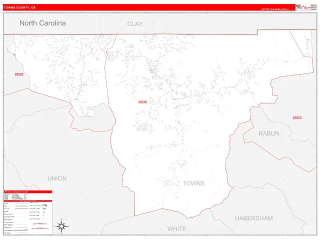 Towns County, GA ZIP Code Wall Map, RedLine style