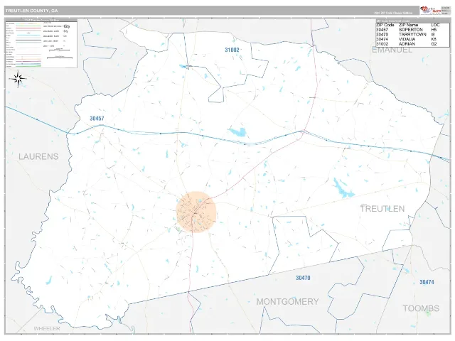 Treutlen County, GA ZIP Code Wall Map, Classic style