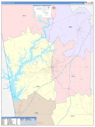 Troup County, GA ColorCast style ZIP Code wall map