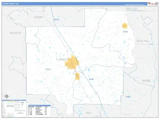 Turner County, GA Business Reference style ZIP Code wall map