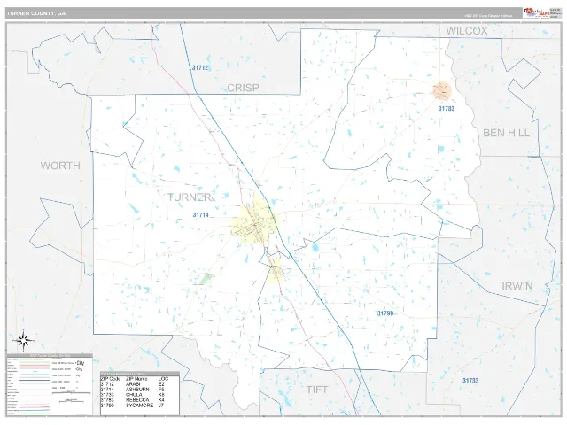 Turner County, GA ZIP Code Wall Map, Classic style