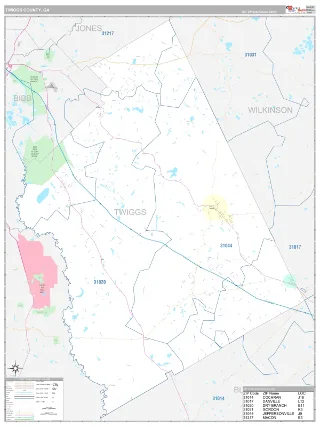 Twiggs County, GA Classic style ZIP Code wall map
