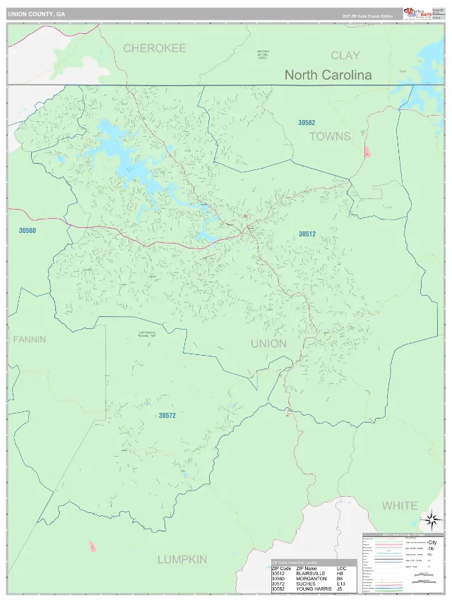 Union County, GA ZIP Code Wall Map, Classic style