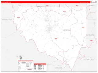 Upson County, GA RedLine style ZIP Code wall map