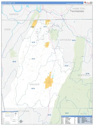 Walker County, GA Business Reference style ZIP Code wall map