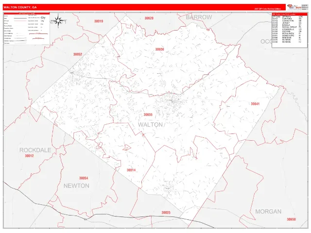 Walton County, GA ZIP Code Wall Map, RedLine style