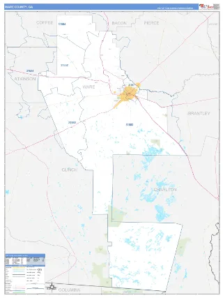 Ware County, GA Business Reference style ZIP Code wall map