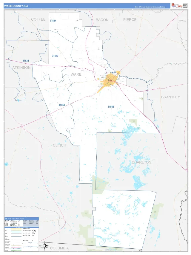 Ware County, GA ZIP Code Wall Map, Business Reference style