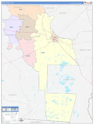 Ware County, GA ColorCast style ZIP Code wall map