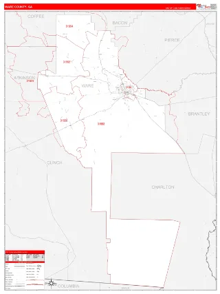 Ware County, GA RedLine style ZIP Code wall map