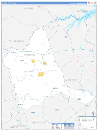 Warren County, GA Business Reference style ZIP Code wall map