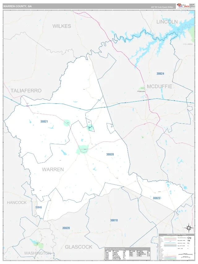 Warren County, GA ZIP Code Wall Map, Classic style