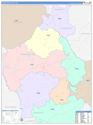 Washington County, GA ColorCast style ZIP Code wall map