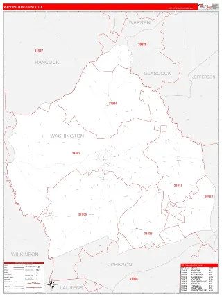Washington County, GA RedLine style ZIP Code wall map