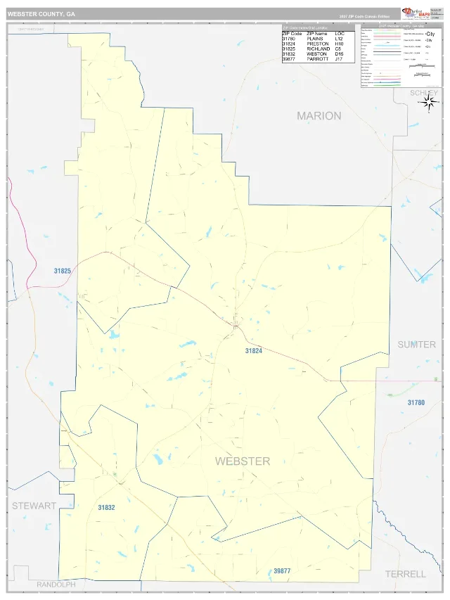 Webster County, GA ZIP Code Wall Map, Classic style