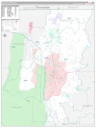 Whitfield County, GA Classic style ZIP Code wall map