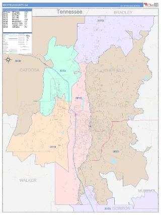 Whitfield County, GA ColorCast style ZIP Code wall map