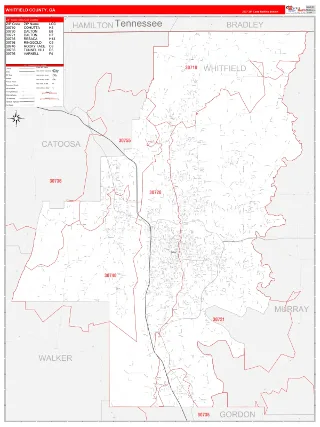 Whitfield County, GA RedLine style ZIP Code wall map