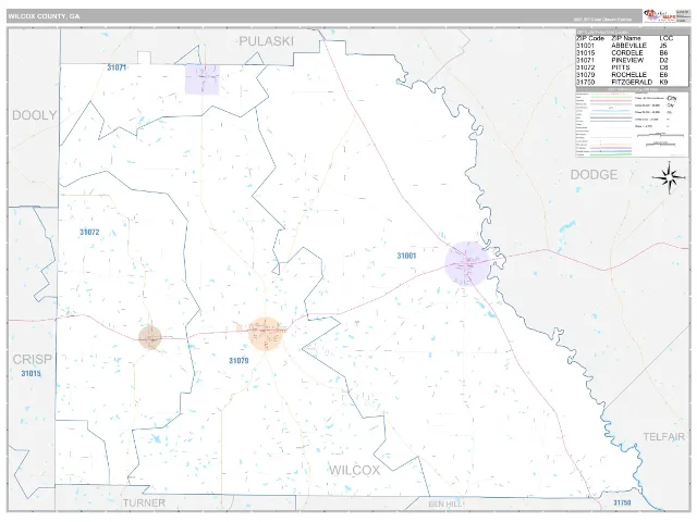 Wilcox County, GA ZIP Code Wall Map, Classic style