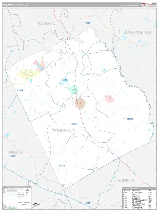 Wilkinson County, GA Classic style ZIP Code wall map