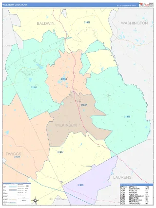 Wilkinson County, GA ColorCast style ZIP Code wall map