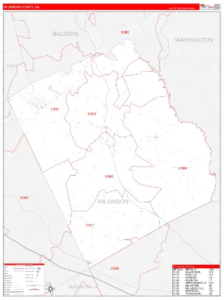 Wilkinson County, GA RedLine style ZIP Code wall map