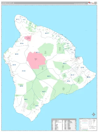 Hawaii County, HI Classic style ZIP Code wall map
