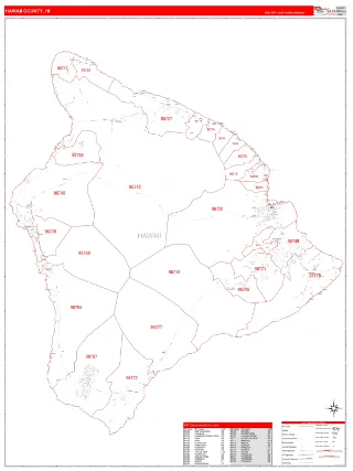 Hawaii County, HI RedLine style ZIP Code wall map
