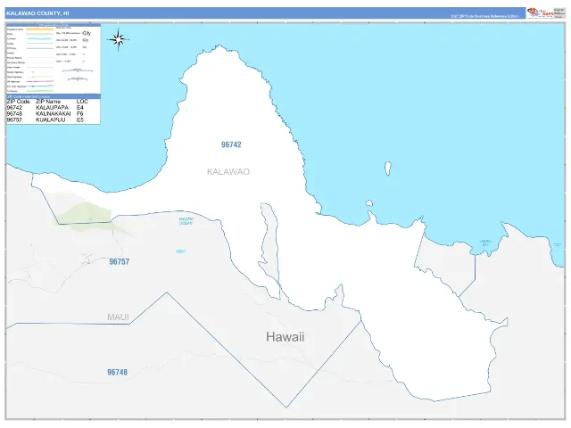 Kalawao County, HI ZIP Code Wall Map, Business Reference style