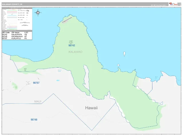 Kalawao County, HI ZIP Code Wall Map, Classic style