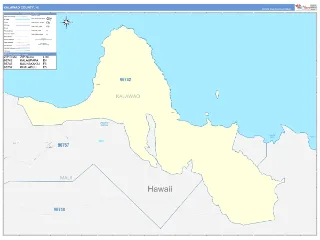 Kalawao County, HI ColorCast style ZIP Code wall map