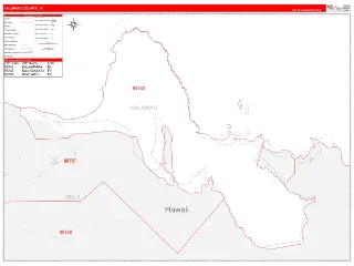Kalawao County, HI RedLine style ZIP Code wall map