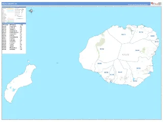 Kauai County, HI Business Reference style ZIP Code wall map