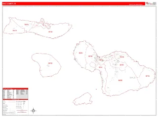 Maui County, HI RedLine style ZIP Code wall map