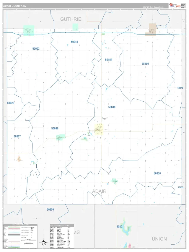 Adair County, IA ZIP Code Wall Map, Classic style