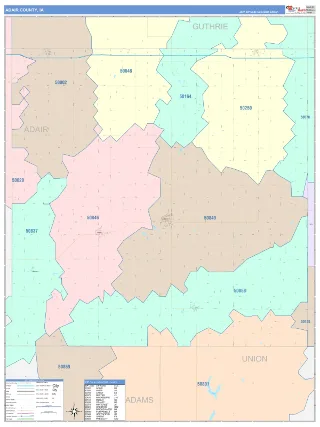 Adair County, IA ColorCast style ZIP Code wall map
