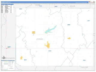 Adams County, IA Business Reference style ZIP Code wall map