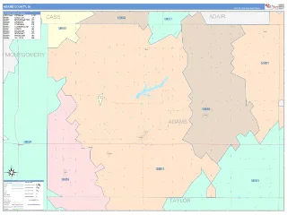Adams County, IA ColorCast style ZIP Code wall map