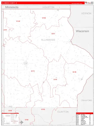 Allamakee County, IA RedLine style ZIP Code wall map